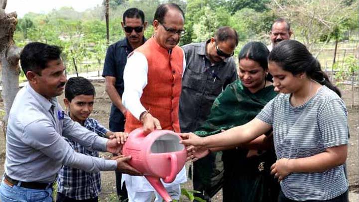 मुख्यमंत्री श्री चौहान ने पीपल, आम और कचनार के पौधे लगाए